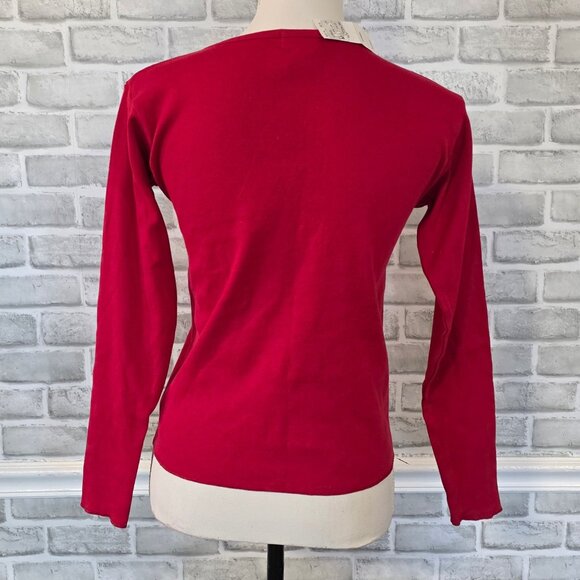 Vintage GUESS Red Long Sleeve Basic Tee Shirt NEW NOS Cotton M/L Made in USA - Picture 2 of 7